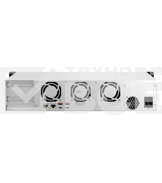 Сетевое хранилище SMB QNAP TS-873AeU-4G NAS 8x3.5/2.5 SATA/SSD trays, 2 x M2 PCIe, 2x 2.5 GbE, 2U rackmount, 1 PSU. AMD Ryzen V1500B 4-core/8-thread 2.2 GHz processor, 4 GB DDR4 RAM (1*4 GB) up to 64GB (2*32 GB). W/o rail kit RAIL-B02