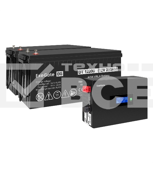 Комплект источника бесперебойного питания Exegate EX295994RUS + батарея 200Aч EX282991RUS 2шт (инвертор, синус, для котла, PF=1, настенный) ExeGate IdealSine SR-1500.LCD.2SH  1500VA/1500W, чистая синусоида, цветной LCD-дисплей, 2*Schuko, крепление настенн