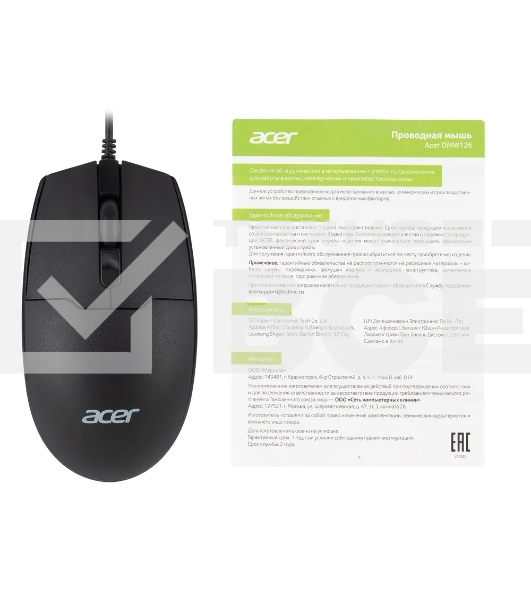 Мышь проводная Acer OMW126 черный, 1200 dpi, USB, кнопки - 3