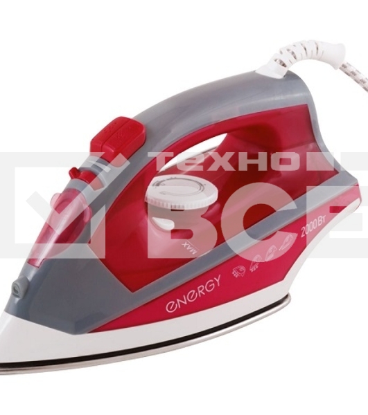 Утюг Energy EN-328 бордовый, 2000 Вт, стальная подошва (270053)