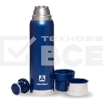 Термос Арктика, 106-750 синий, узкое горло 0,75 л американский дизайн, антивандальное покрытие, две чашки, холод/тепло 28 ч, фото3