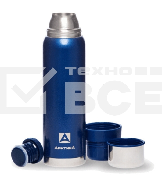 Термос Арктика, 106-750 синий, узкое горло 0,75 л американский дизайн, антивандальное покрытие, две чашки, холод/тепло 28 ч