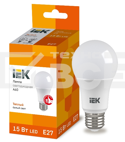 Лампа Iek LLE-A60-15-230-30-E27 светодиодная ECO A60 шар 15Вт 230В 3000К E27 IEK