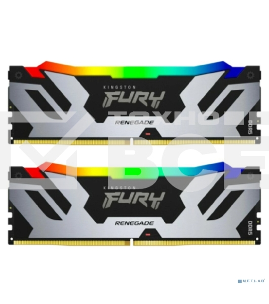 Оперативная память Kingston Fury Renegade, DDR5, 96GB (2x48GB), 6000MHz, CL32, с радиаторами, cеребристый/черный