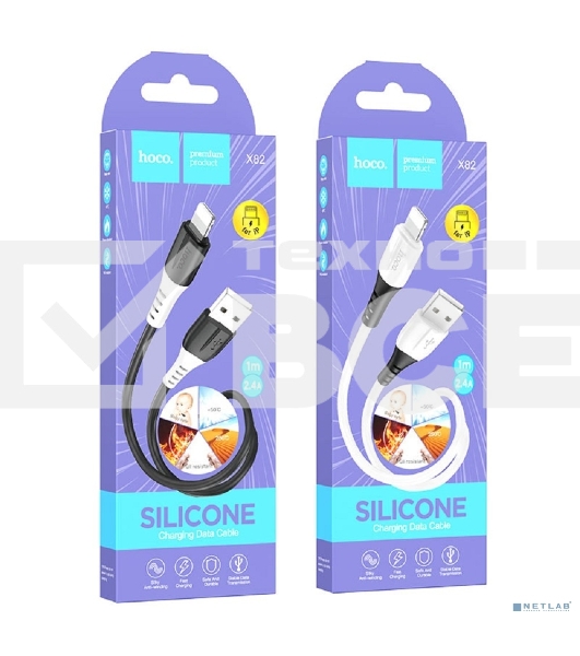 Кабель USB HOCO X82 Lightning/ 1m/ 2,4A/ Силикон/ Black