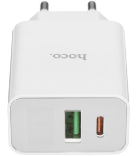 Сетевое зарядное устройство с дисплеем Hoco 18Вт, 3А, QC3.0/PD, 1хUSB, 1хType-C, C100A, белый, коробка