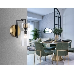 Настенный светильник Ambrella light LH56119 BK/BS/CL черный/латунь/прозрачный E14 max 40W 150*100*210, фото 1