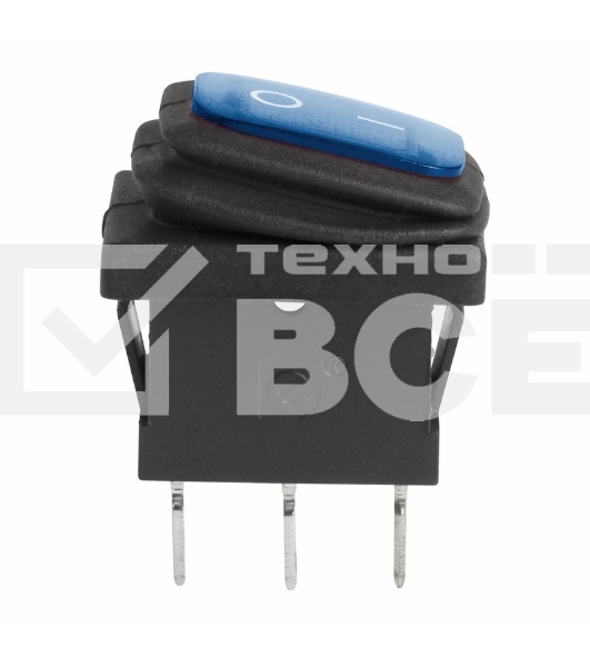 Выключатель клавишный 250V 6А (3с) ON-OFF синий с подсветкой Mini ВЛАГОЗАЩИТА Rexant