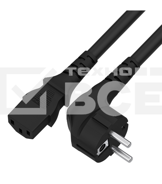 Кабель питания GCR PROF 10.0m, Евровилка угловая - С13, 3*1,0mm, черный, GCR-54381