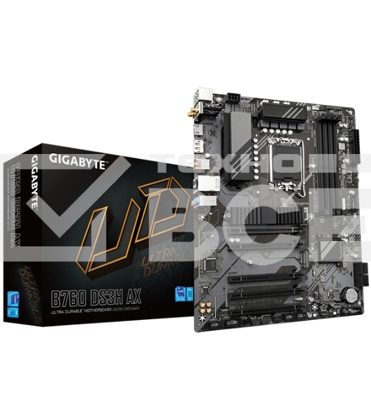 Материнская плата Gigabyte B760 DS3H AX, LGA 1700, Intel B760, 4xDDR5, 4xSATA, 2xM.2, 1xPCI-E 4.0 x16, 4xPCI-E 3.0 x1, 1xHDMI, 1xDP, 1x 1Gb LAN, 4xUSB-A 2.0, 1xUSB-A 3.2 Gen 2, 1xUSB-C 3.2 Gen 2, 3x3.5 мм, 7.1, ATX