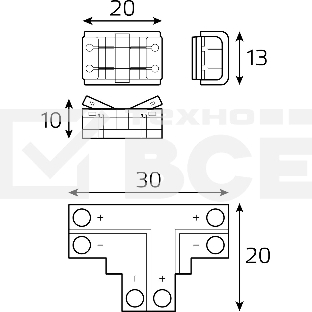 Набор коннекторов Basic: Т-образный коннектор, 3 клипсы, 8-10 мм, IP20