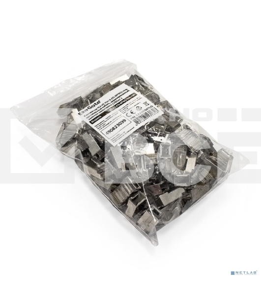 Коннектор ExeGate PL45-C5-8P8C-SH-100 RJ-45 Кат.5e (8P8C) под одножильный кабель, экранированный, золотое напыление (100шт)