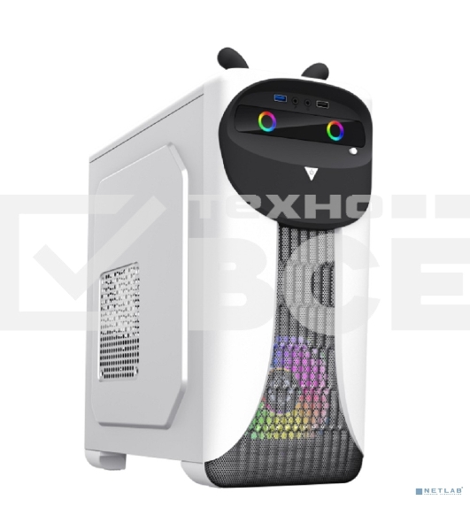Компьютерный корпус GameMax Cute OWL, без БП (Midi Tower, ., 1*USB3.0 + 2*USB2.0, 2*120мм), Черный/белый