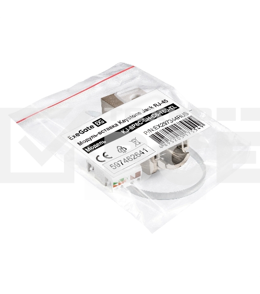 Модуль-вставка Keystone Jack RJ-45 ExeGate KJ-8P8C-SH-C6-180-TL (Кат.6, экранированная, 180 градусов, IDC Toolless (без инструмента))