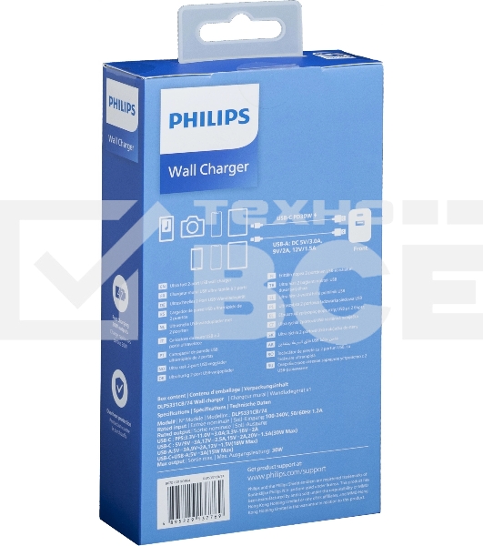 Сетевое зарядное устройство Philips DLP5331 30W 1.5A (PD) USB/USB Type-C универсальное черный