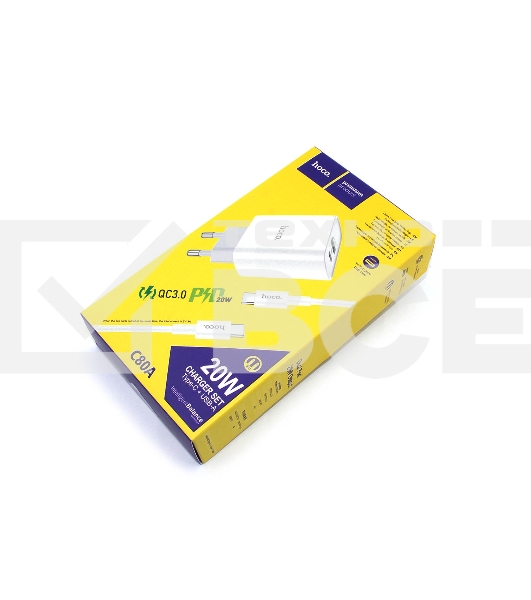 Блок питания (сетевой адаптер) HOCO C80A Rapido PD+QC3.0, 20W  два порта (1*USB-A, 1*Type-C), белый