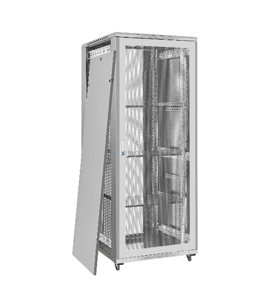 Шкаф телекоммуникационный 19' напольный 42U ExeGate EC-FS-42U.800.1000.V.V.GREY (19”, 42U, 800x1000x2054mm (ШхГхВ), передняя перфорированная дверь, задняя двойная перфорированная дверь, съемные боковые панели, пыле- и влагозащита IP20, встроенный вентиляционный модуль, 1 полка в комплекте, светло-серый RAL 7035, 3 коробки)