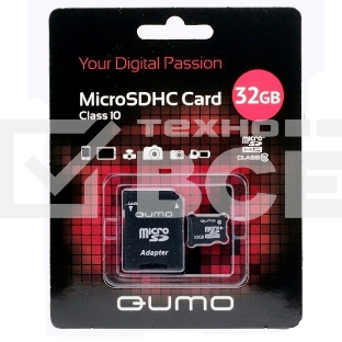 Флэш карта QUMO QM32GMICSDHC10U1 32Gb MicroSDHC Class 10 UHS-I, SD adapter