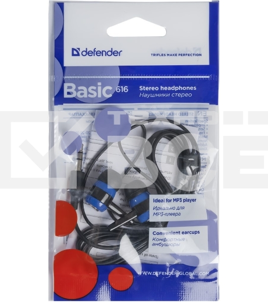Наушники Defender Basic-616 черный/синий кабель 1,1 м
