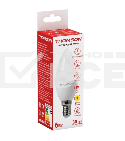 Лампа светодиодная Hiper THOMSON LED CANDLE 6W 480Lm E14 3000K TH-B2013