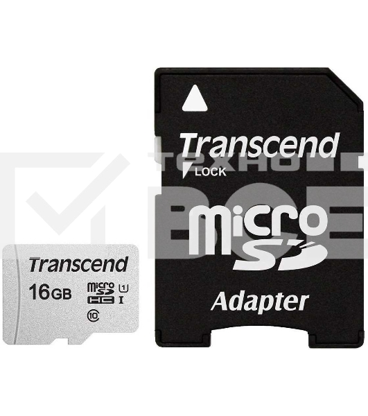 Флеш карта Micro SecureDigital 16Gb TranscendTS16GUSD300S-A{MicroSDHC Class 10 UHS-I, SD adapter}