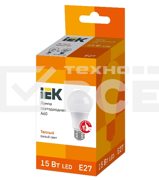 Лампа Iek LLE-A60-15-230-30-E27 светодиодная ECO A60 шар 15Вт 230В 3000К E27 IEK