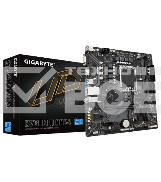 Материнская плата Gigabyte B760M H DDR4, LGA 1700, Intel B760, 2xDDR4, 4xSATA, 2xM.2, 1xPCIe 4.0 x16, 1xPCIe x1, 1xHDMI, 1xVGA, 1x 1Gb LAN, 2xUSB 2.0, 4xUSB 3.2 Gen 1, 3x3.5 мм, 7.1, Micro ATX