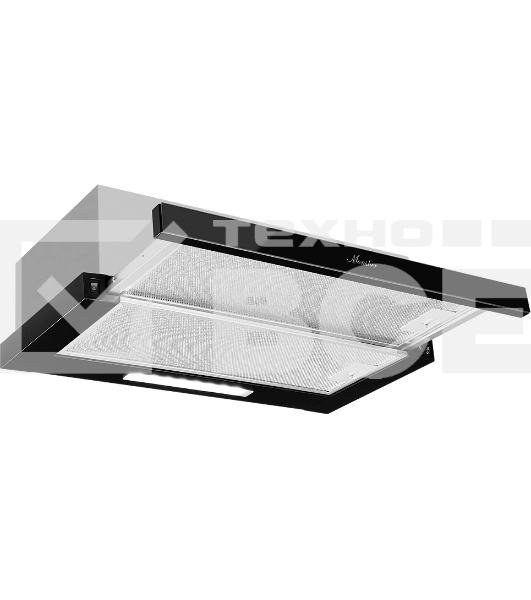 Встраиваемая вытяжка MONSHER LAUTREC 60 Noir Verre, ширина 60 см, отвод/рециркуляция, 550 м3/час, механическое управление, 3 скорости, светодиодное освещение 1х2 Вт, металлические жироулавливающие фильтры, угольный фильтр KFY (опция), цвет черное стекло