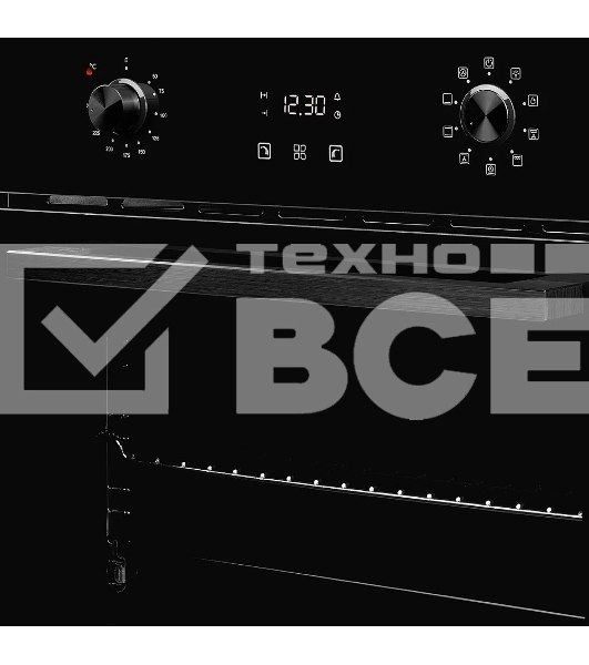 Встраиваемый электрический духовой шкаф MONSHER MOE 6092 Noir, 9 режимов: Традиционный нагрев, Макси-Гриль, Макси-Гриль с конвекцией, Нижний нагрев, Разморозка, Традиционный нагрев с конвекцией, Режим подсветка, Конвекция, Режим пицца, утапливаемые поворо