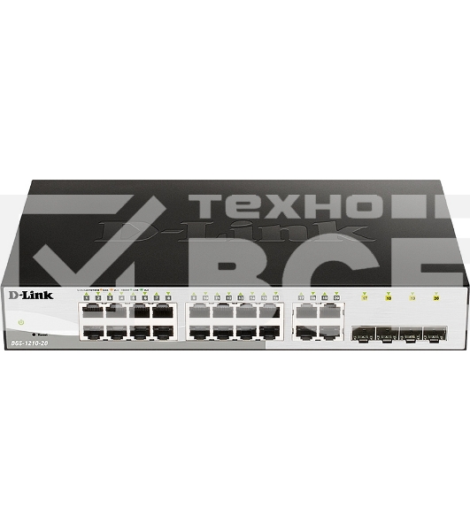 Управляемый L2 коммутатор D-Link DGS-1210-20/FL2A с 16 портами 10/100/1000Base-T и 4 комбо-портами 100/1000Base-T/SFP