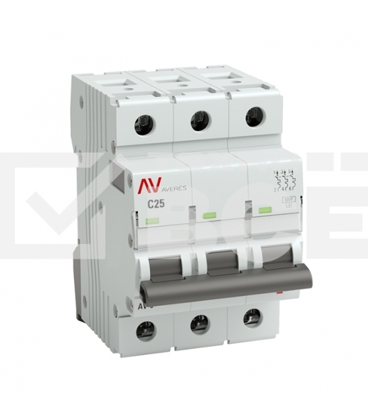 Автоматический выключатель Averes AV-6 3P 25A (C) 6kA