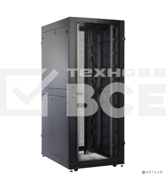 Шкаф серверныйЦМО! ПРОФ напольный 42U (800x1200) дверь перфорированная 2 шт., цвет черный, в сборе (ШТК-СП-42.8.12-44АА-9005)