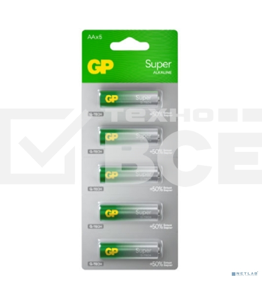 Алкалиновые батарейки GP Super Alkaline G-Tech 15А АA - 1 шт. на отрывных блистерах