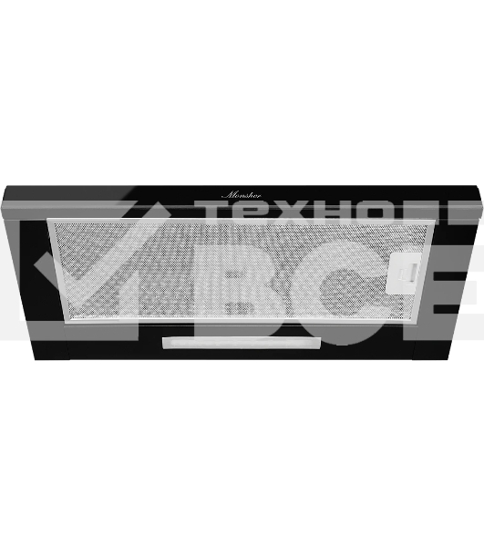 Встраиваемая вытяжка MONSHER LAUTREC 60 Noir Verre, ширина 60 см, отвод/рециркуляция, 550 м3/час, механическое управление, 3 скорости, светодиодное освещение 1х2 Вт, металлические жироулавливающие фильтры, угольный фильтр KFY (опция), цвет черное стекло