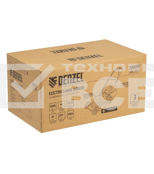 Газонокосилка электрическая GMC-2000, шир. 44см, 2000 Вт, 6 уров., травосб. 45 л Denzel