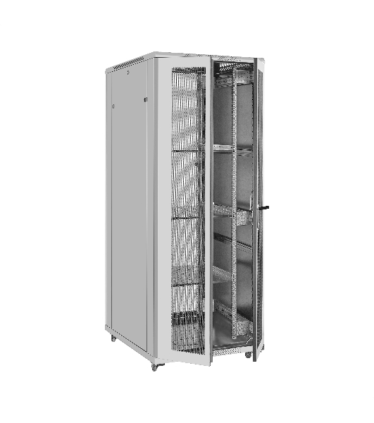 Шкаф телекоммуникационный 19' напольный 42U ExeGate EC-FS-42U.800.1000.V.V.GREY (19”, 42U, 800x1000x2054mm (ШхГхВ), передняя перфорированная дверь, задняя двойная перфорированная дверь, съемные боковые панели, пыле- и влагозащита IP20, встроенный вентиляционный модуль, 1 полка в комплекте, светло-серый RAL 7035, 3 коробки)