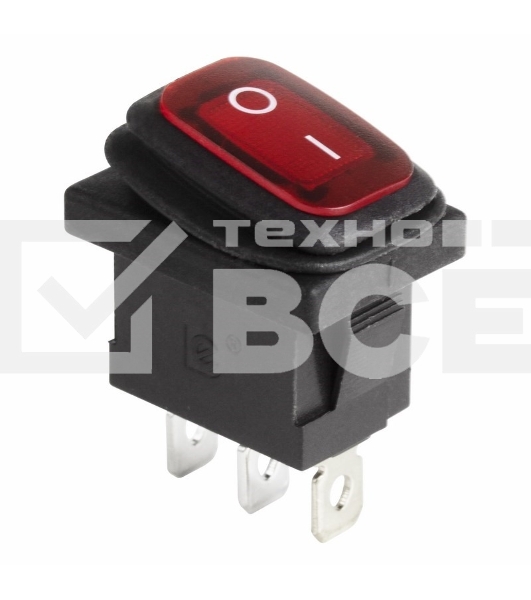 Выключатель клавишный 250V 6А (3с) ON-OFF красный  с подсветкой  Mini ВЛАГОЗАЩИТА Rexant