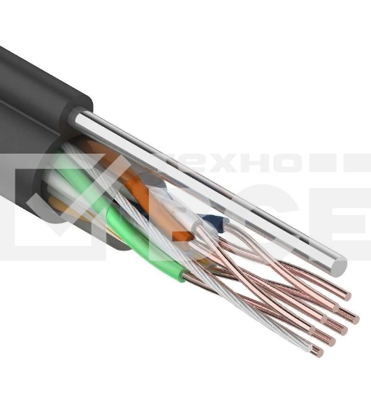 Кабель витая пара F/UTP, категория 5e, PE, 4PR, 24AWG, внешний, черный, с тросом