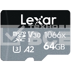 Карта LEXAR Professional 1066x 64GB microSDHC/microSDXC UHS-I Card SILVER Series with adapter, фото 1