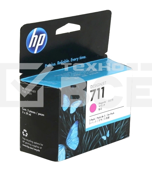 Картридж струйный HP №711 CZ135A пурпурный x3уп. для HP DJ T120/T520