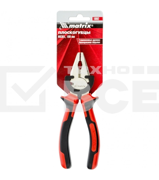 Плоскогубцы MATRIX NICKEL, 160 мм, никелированные, двухкомпонентные рукоятки 16902