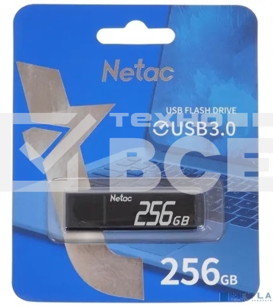 Флеш диск Netac U351, NT03U351N-256G-30BK, 256Gb, USB3.0, с колпачком, металлическая чёрная