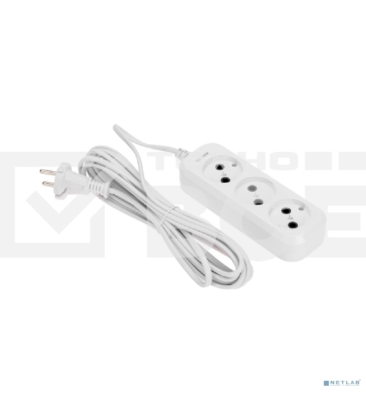 Удлинитель 3 гнезда, 5 м, 2х0,75 мм², б/з, белый PROconnect