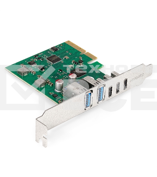 Контроллер ExeGate EXE-313V2-2A3C 10Gbps (PCI-E x4 v3.0, USB3.2 Gen2 2xType-A + 3xType-C ext., SuperSpeed+ скорость до 10 Гбит/с, Chipset ASM3142+VL820)
