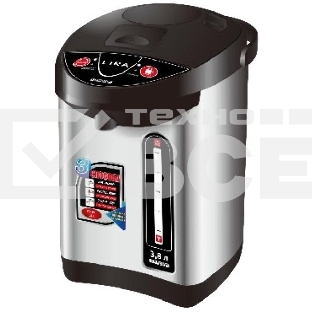 Термопот LIRA LR 0401 нержавеющая сталь объем 3,8 л, мощность 800 Вт, 220В/50Гц, корпус и колба из нержавеющей стали, 3 способа подачи воды: при нажатии чашкой на клапан, с помощью насоса, с помощью электропомпы, Функция повторного кипячения, Ручка для переноски, Индикатор уровня воды.