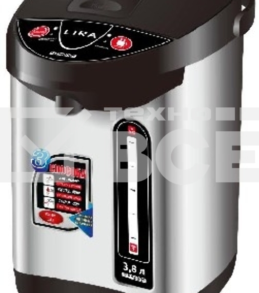 Термопот LIRA LR 0401 нержавеющая сталь объем 3,8 л, мощность 800 Вт, 220В/50Гц, корпус и колба из нержавеющей стали, 3 способа подачи воды: при нажатии чашкой на клапан, с помощью насоса, с помощью электропомпы, Функция повторного кипячения, Ручка для переноски, Индикатор уровня воды.