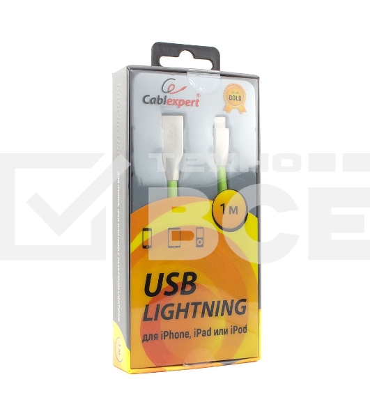 Кабель Cablexpert для Apple CC-G-APUSB01Gn-1M, AM/Lightning, серия Gold, длина 1м, зеленый, блистер