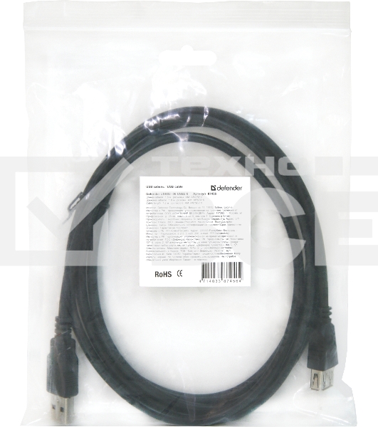 Кабель Defender USB 2.0USB02-06 ,AM-AF 1.8м, PolyBag,