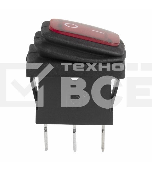 Выключатель клавишный 250V 6А (3с) ON-OFF красный  с подсветкой  Mini ВЛАГОЗАЩИТА Rexant