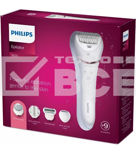 Эпилятор Philips BRE740/10 скор.:2 насад.:8 от аккум. белый